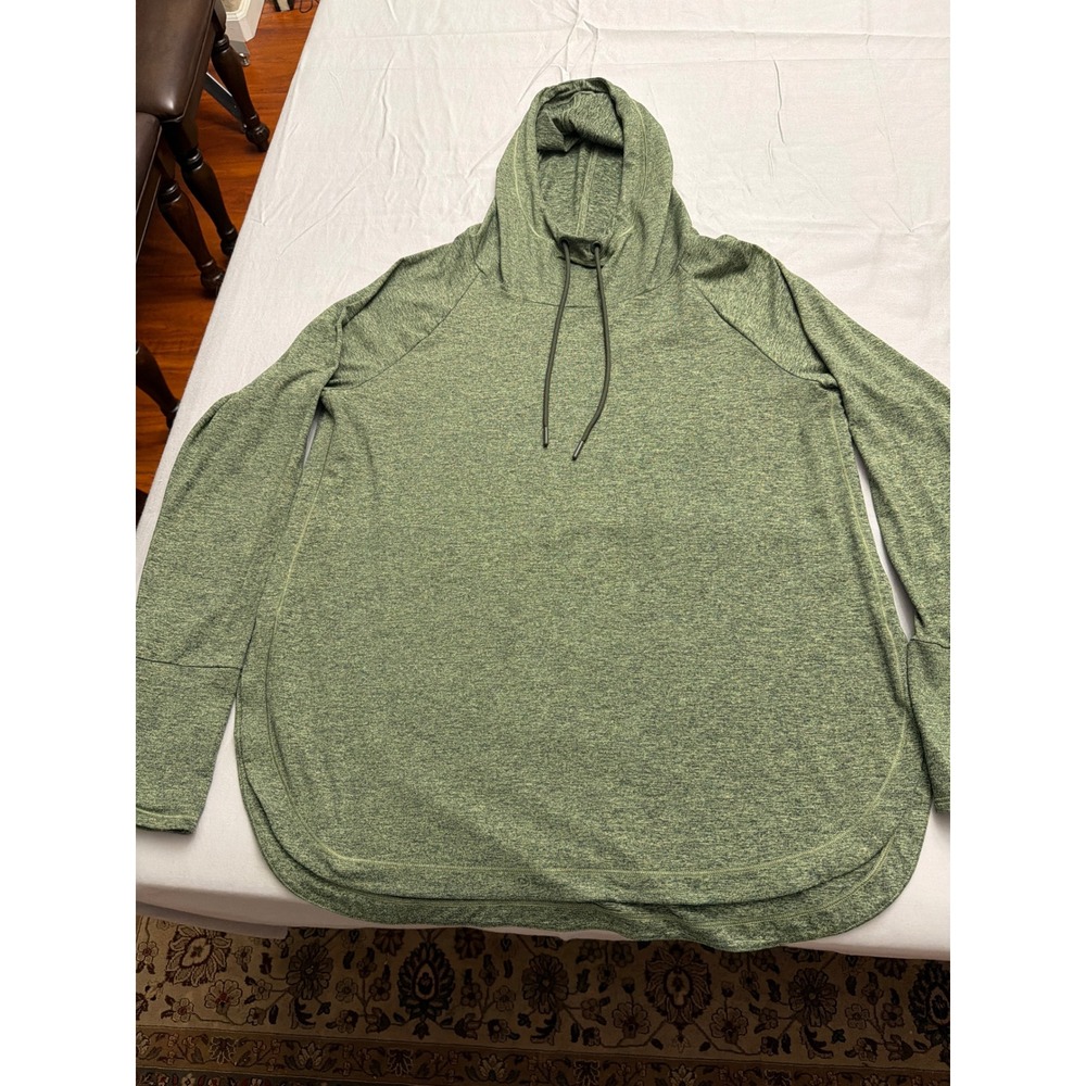 Athleta Womens Green Heathered Tunic Hoodie Thumbhole L